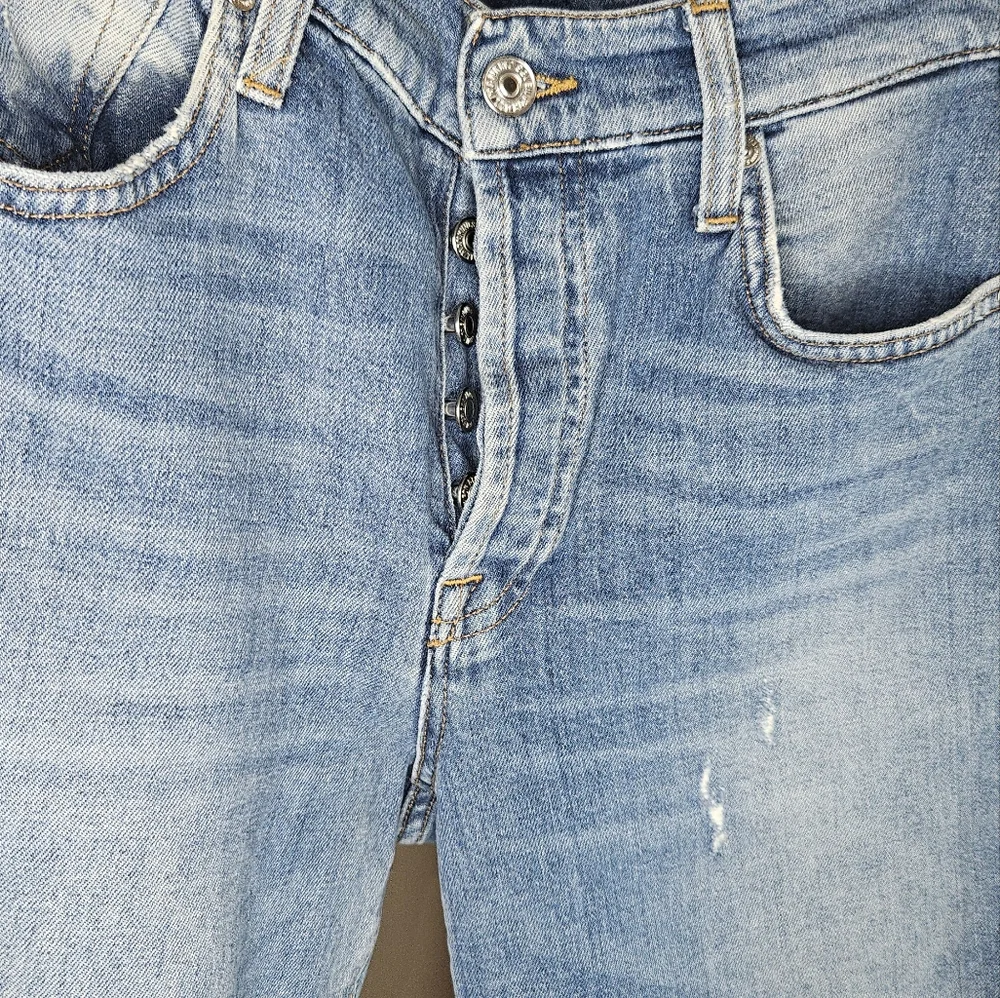 7 For All Mankind High Waist Button Fly Distressed Straight Leg Jeans - Picture 3 of 9